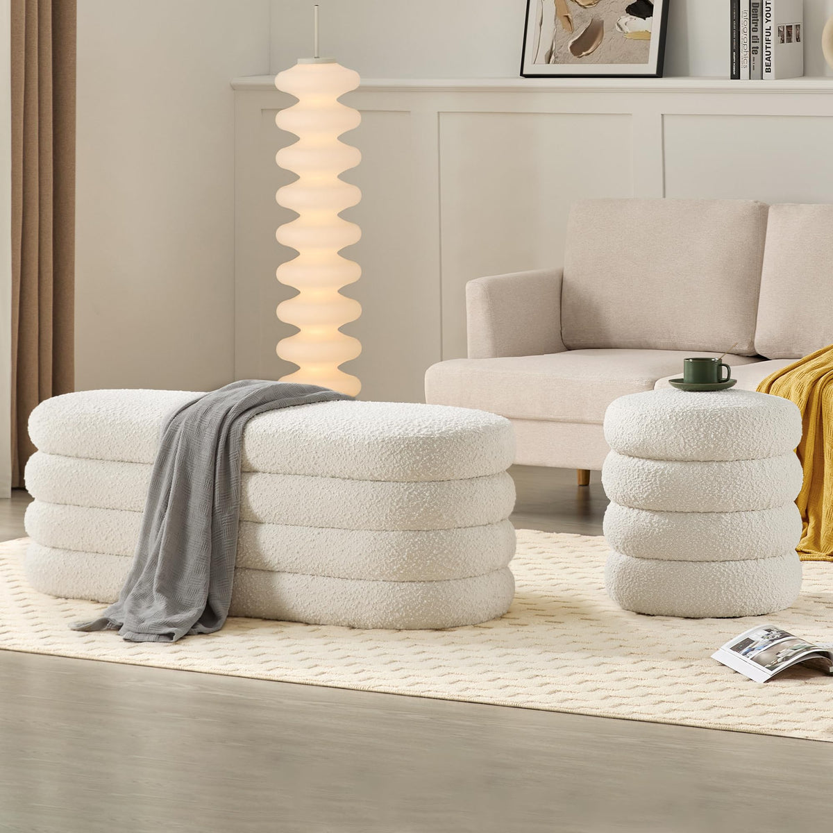 49.2 Inch Ivory Upholstered Storage Ottoman Bench V27622