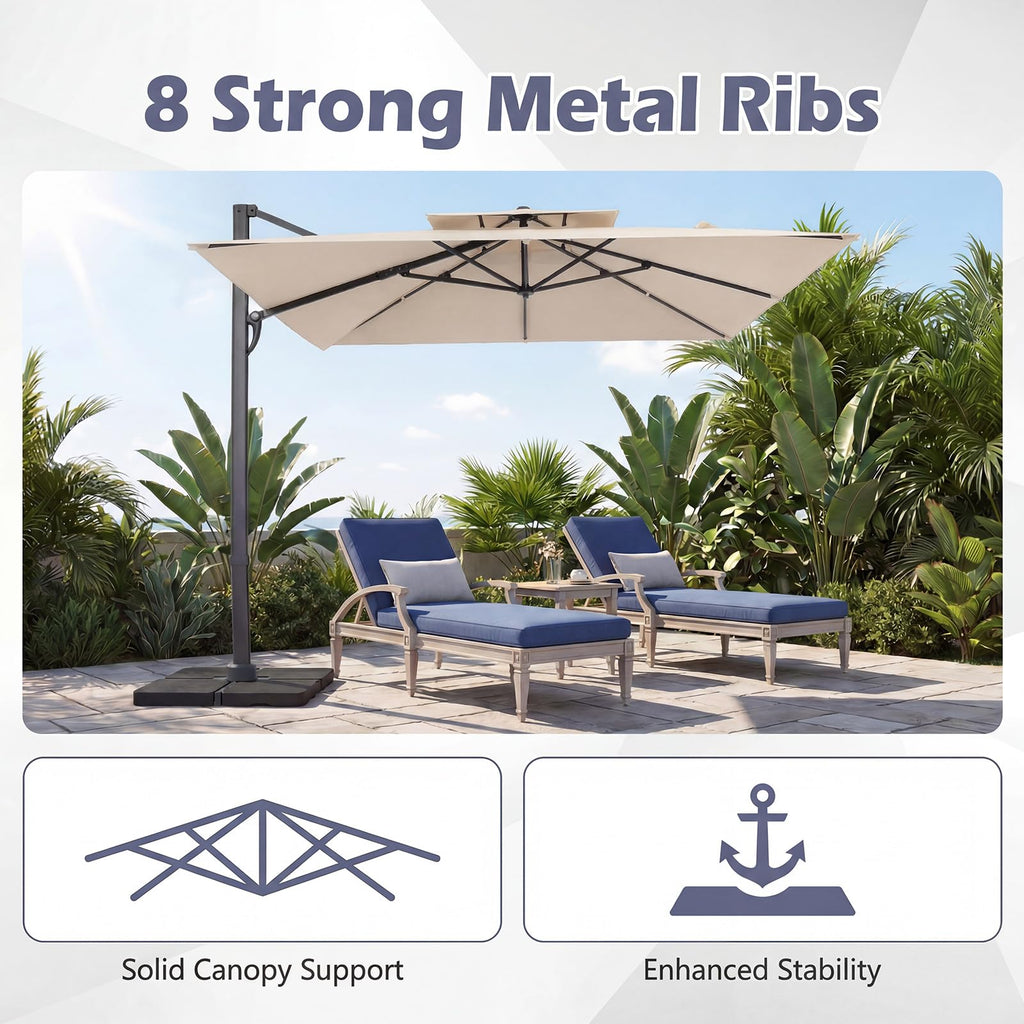10 FT Square Offset Cantilever Patio Umbrella with 360° Rotation D122905