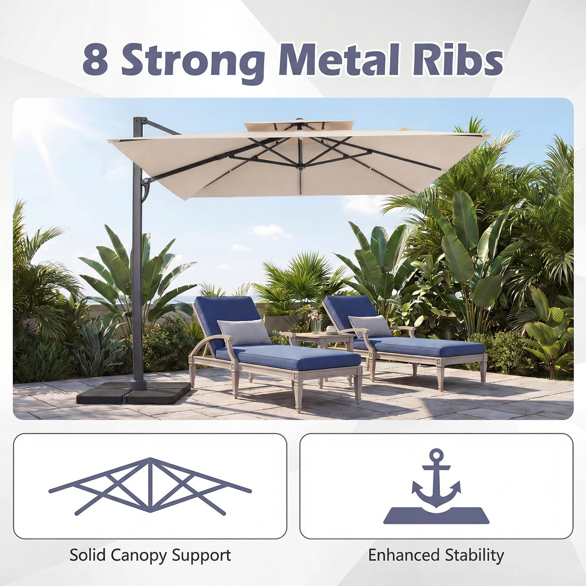 10 FT Square Offset Cantilever Patio Umbrella with 360° Rotation D122905