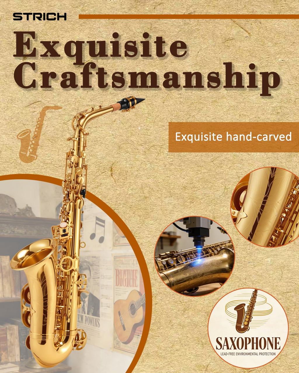 Alto Saxophone Brass Student Beginner Kit with Hard Case U50638
