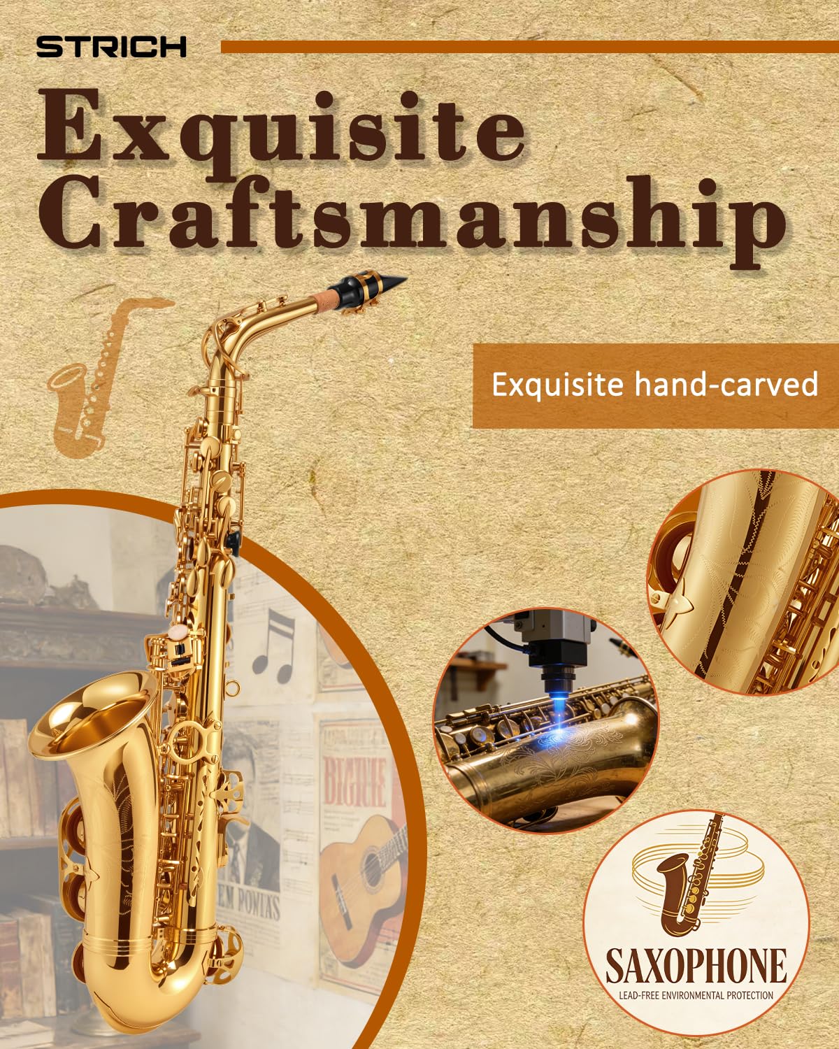 Alto Saxophone Brass Student Beginner Kit with Hard Case U50638