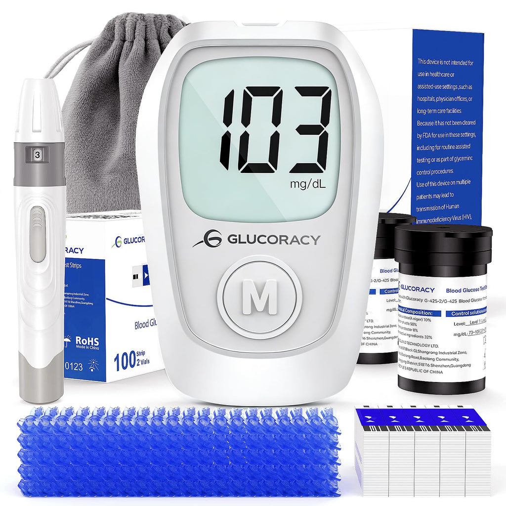 Glucose Monitor Kit, 100 Blood Glucose Strips, No Coding I256