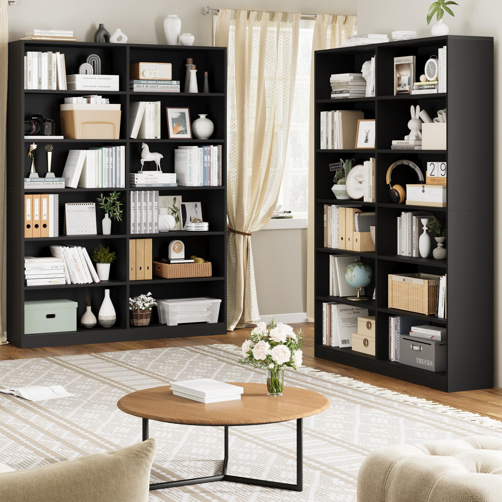 Black 6-Tier Double Wide Bookshelf T731345