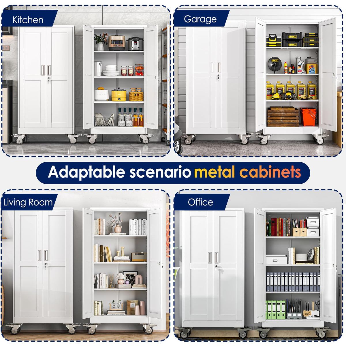 61" Metal Rolling Storage Cabinet with 2 Doors and Wheels O531