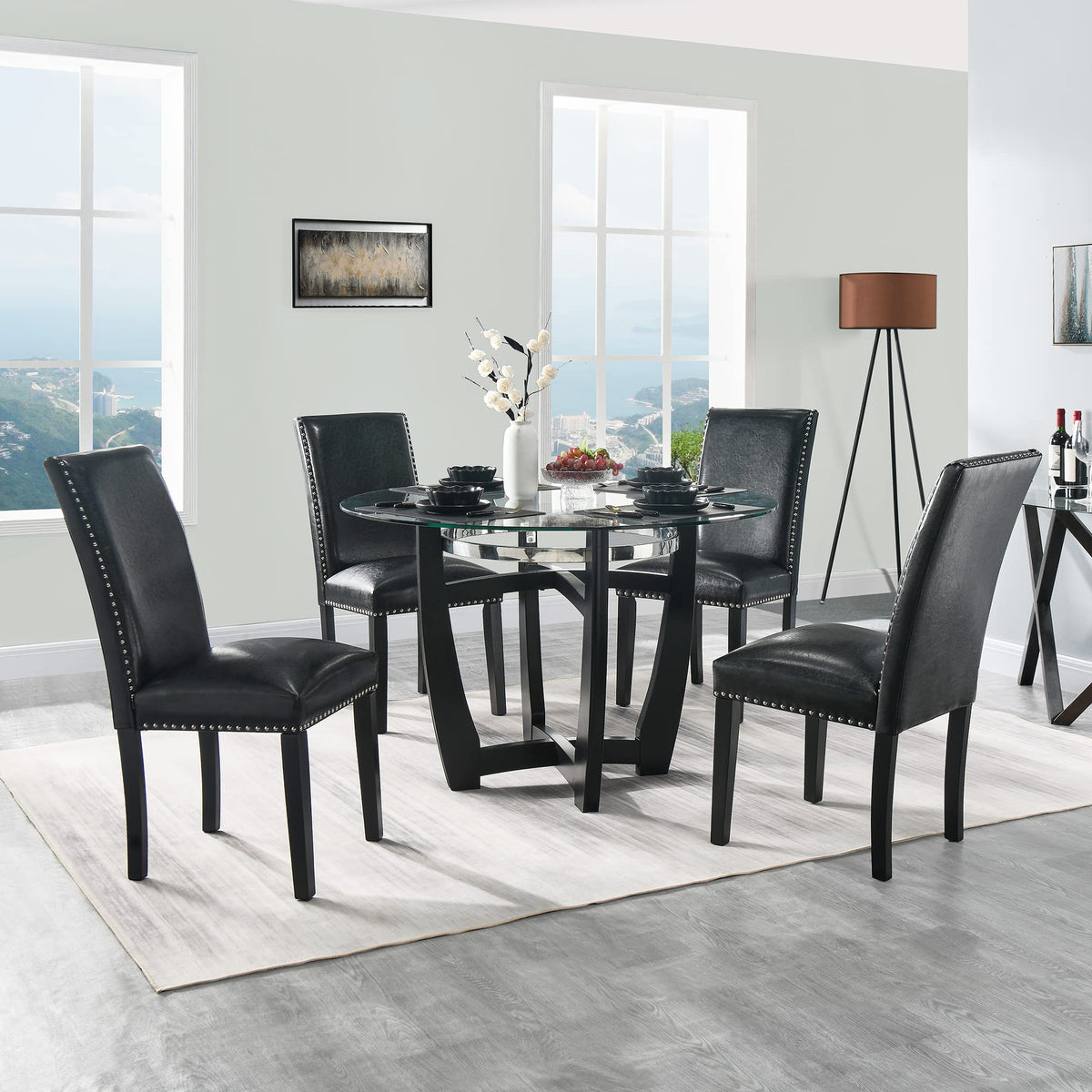 Set of 4 PU Leather Upholstered Dining Chairs with Solid Wood Legs Y712158