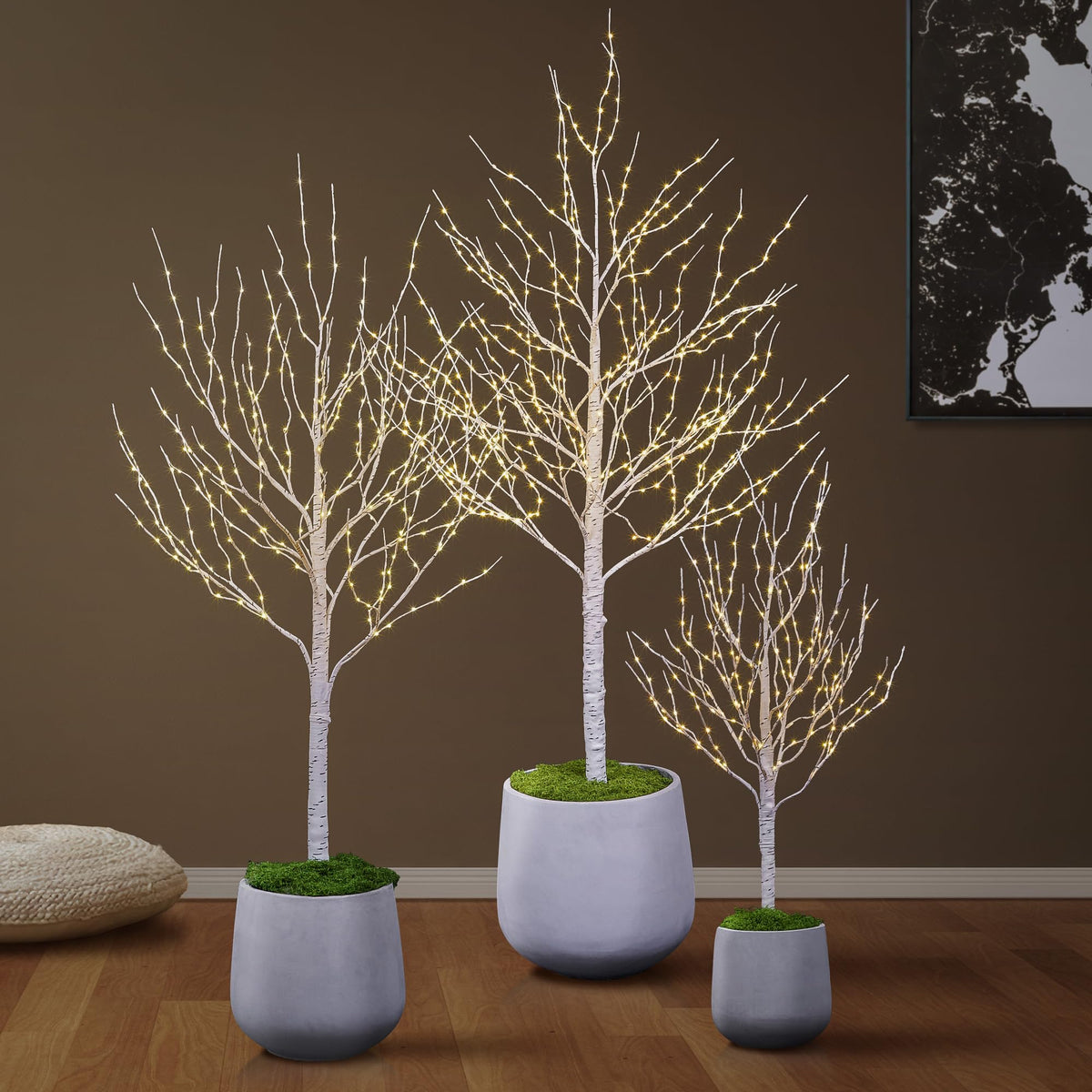 Lighted Birch Twig Tree with Fairy Lights, Pack of 3 Warm White M8055