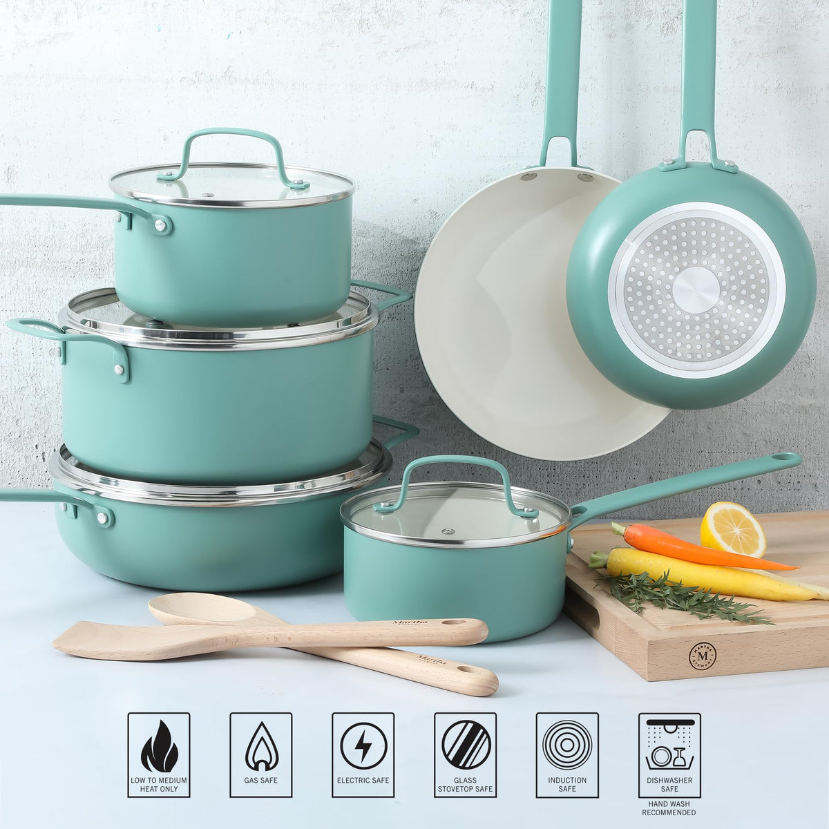 12 Piece Nonstick Ceramic Aluminum Cookware Set Teal L99268
