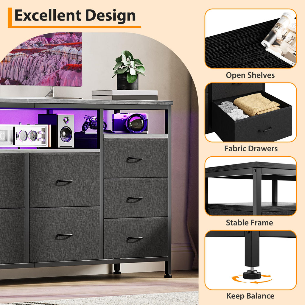 Black Fabric 10 Drawer Dresser Q21978