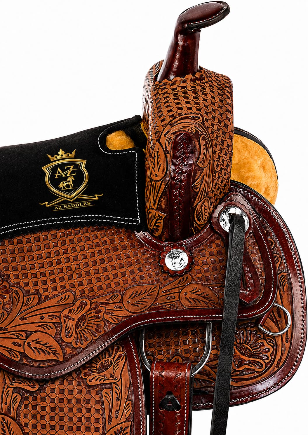 Hand Tooled Western Trail Saddle Set Premium Leather 10-18" S71926