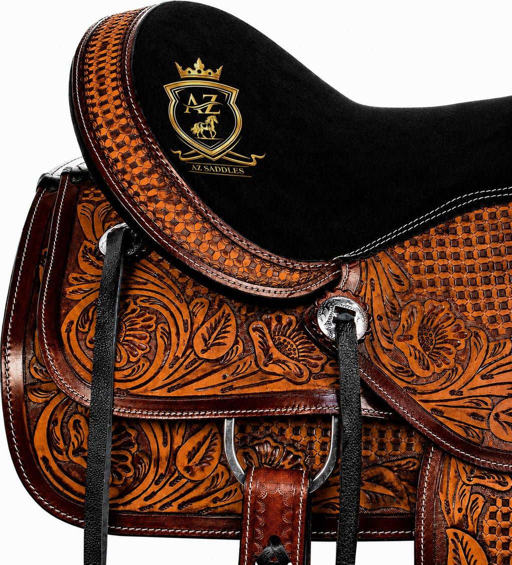 Hand Tooled Western Trail Saddle Set Premium Leather 10-18" S71926
