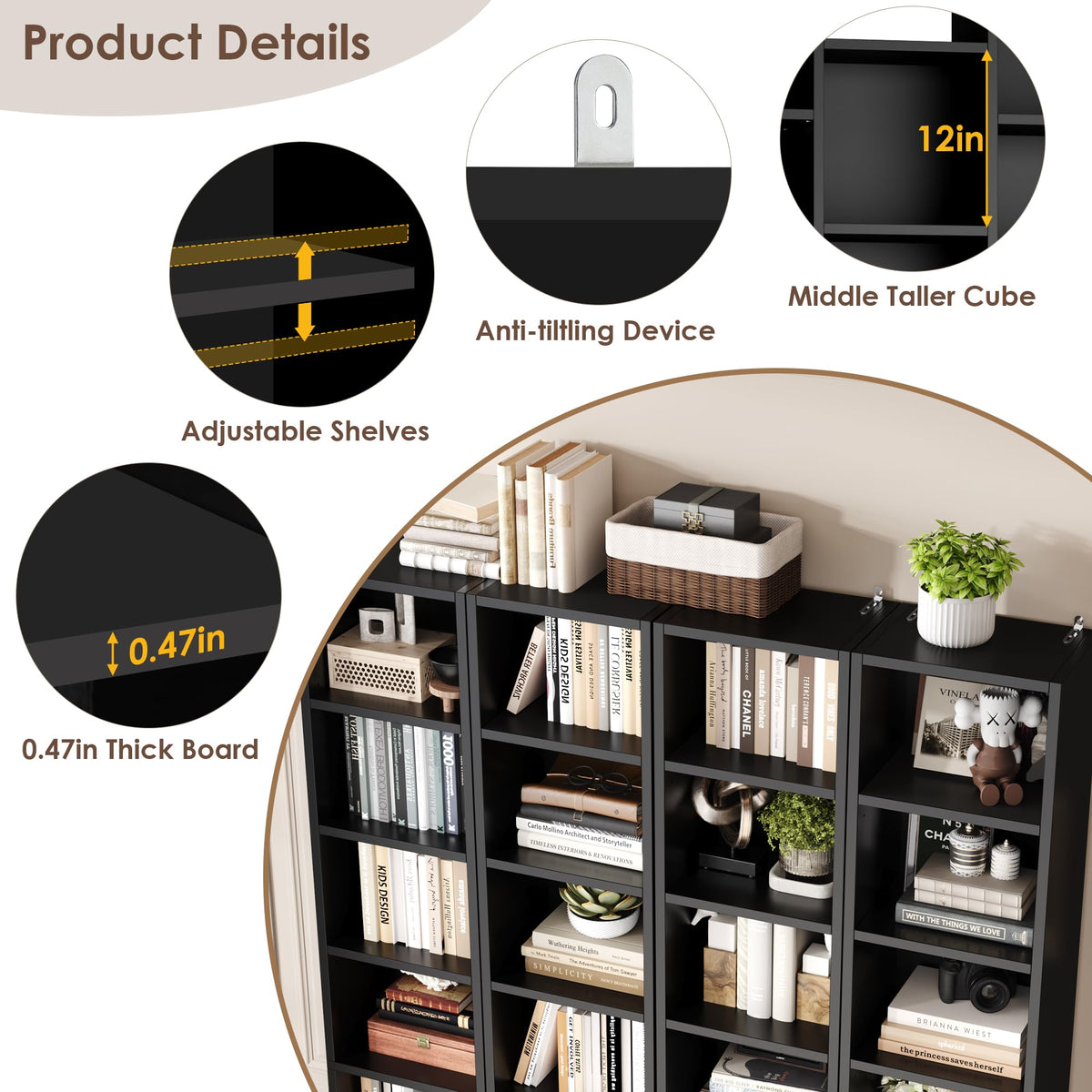 71'' H Black 21 Cube Bookshelf W787