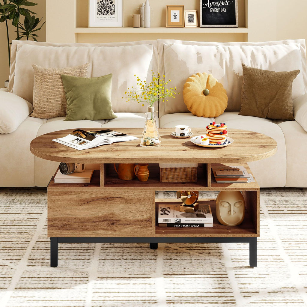 47" Oval Wood Coffee Table with Storage U588