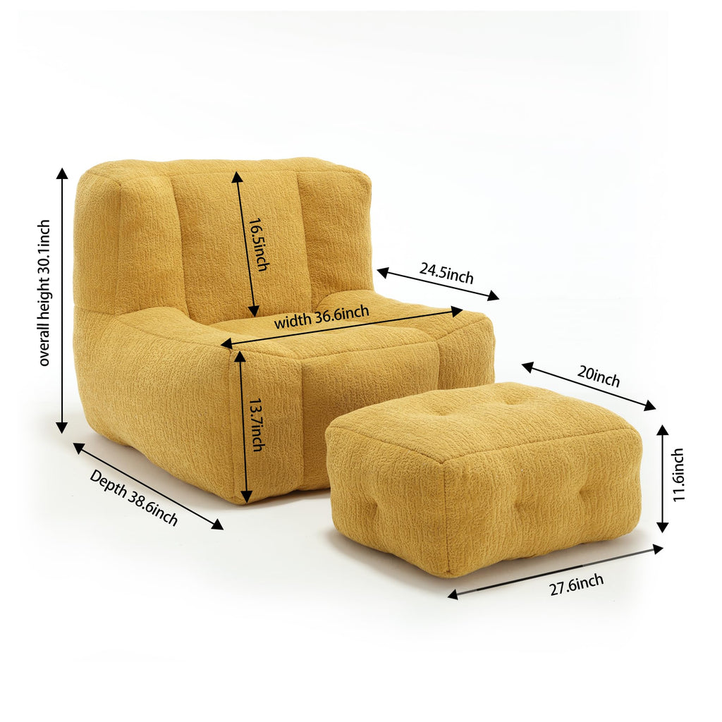Velvet Fluffy Bean Bag Chair with Ottoman N3484