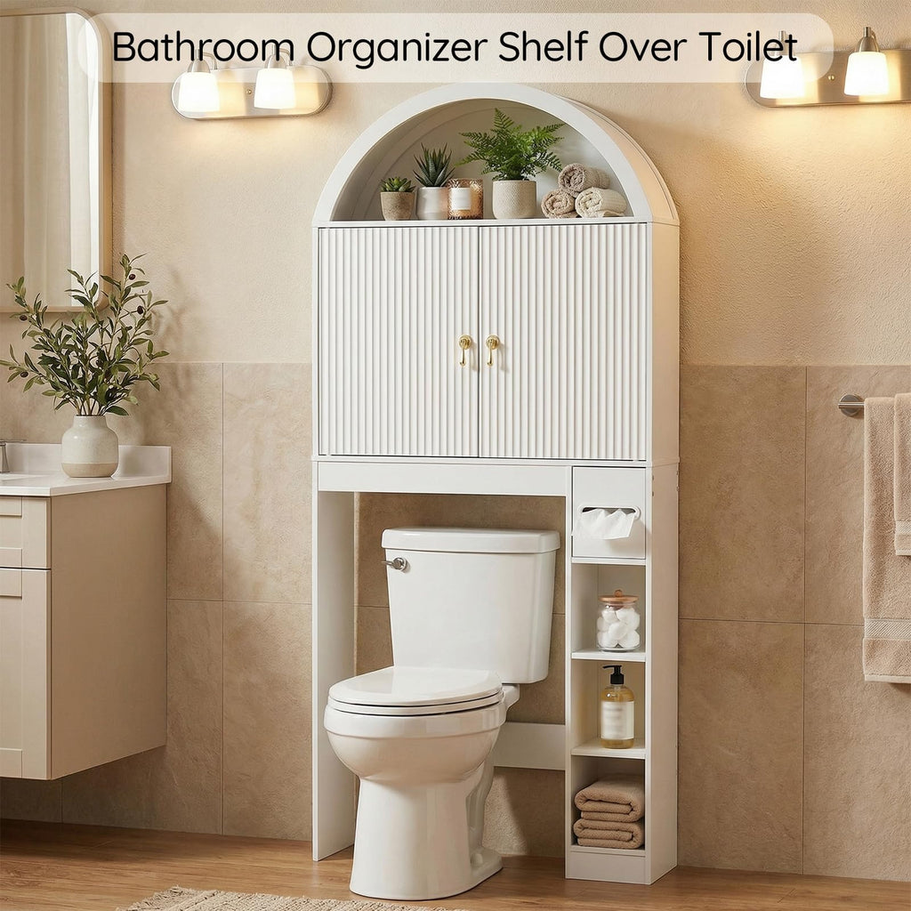 White Over the Toilet Storage Cabinet with Adjustable Shelf B383082