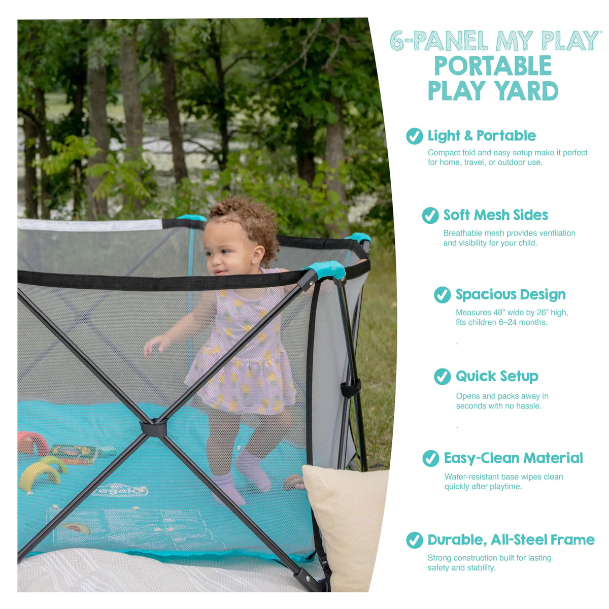 Foldable 6-Panel Baby Playpen with Mesh Sides N178548