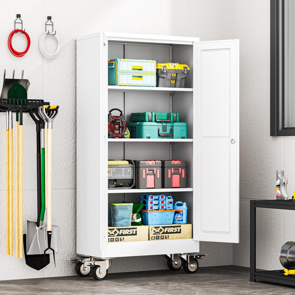 61" Metal Rolling Storage Cabinet with 2 Doors and Wheels O531