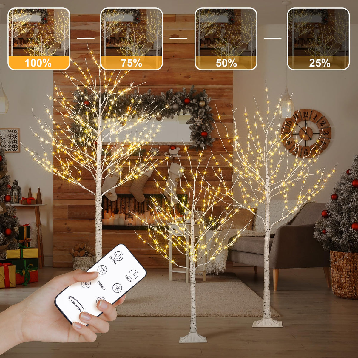 Lighted Birch Twig Tree with Fairy Lights, Pack of 3 Warm White M8055