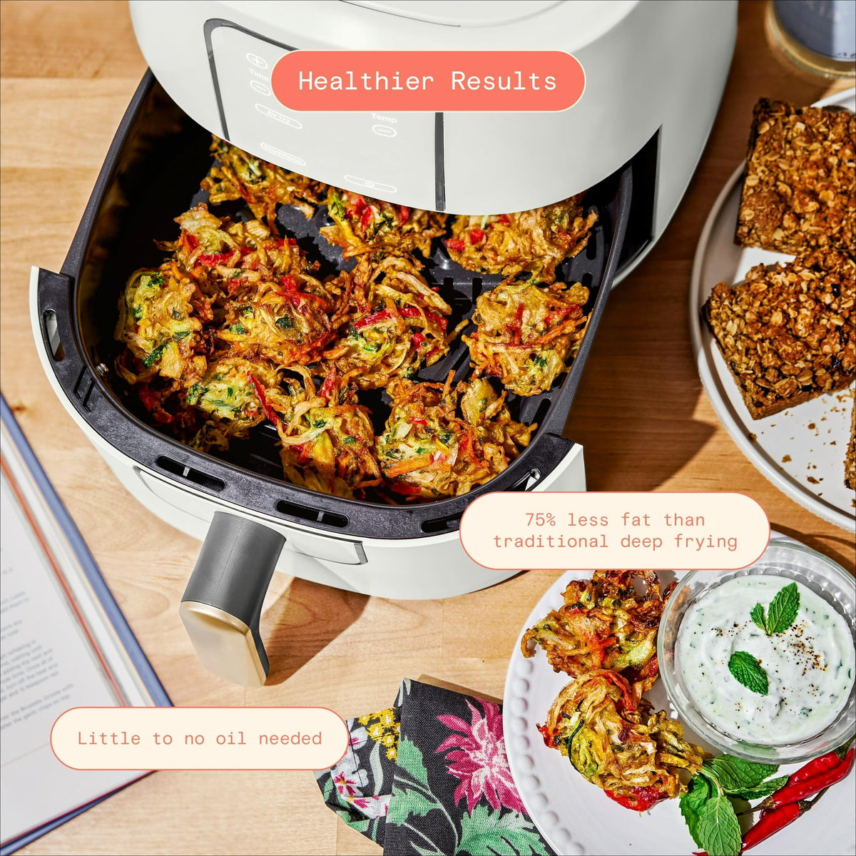 6 Quart Air Fryer with Touch-Activated Display, 4-in-1 Countertop Air Fryer 1750W, Nonstick Dishwasher Safe, White Icing Z187