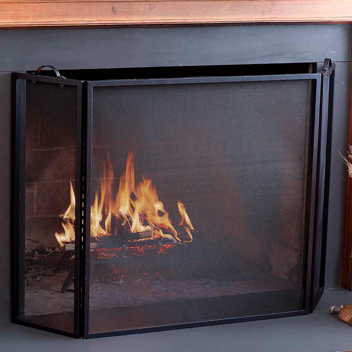 Metal Fireplace Screen 3 Panel Black H250887