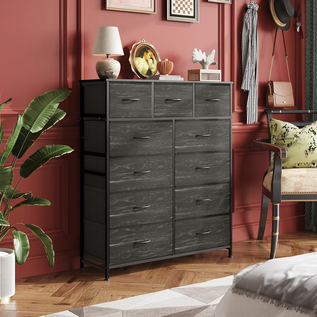 Black 11 Drawer Fabric Dresser T850878