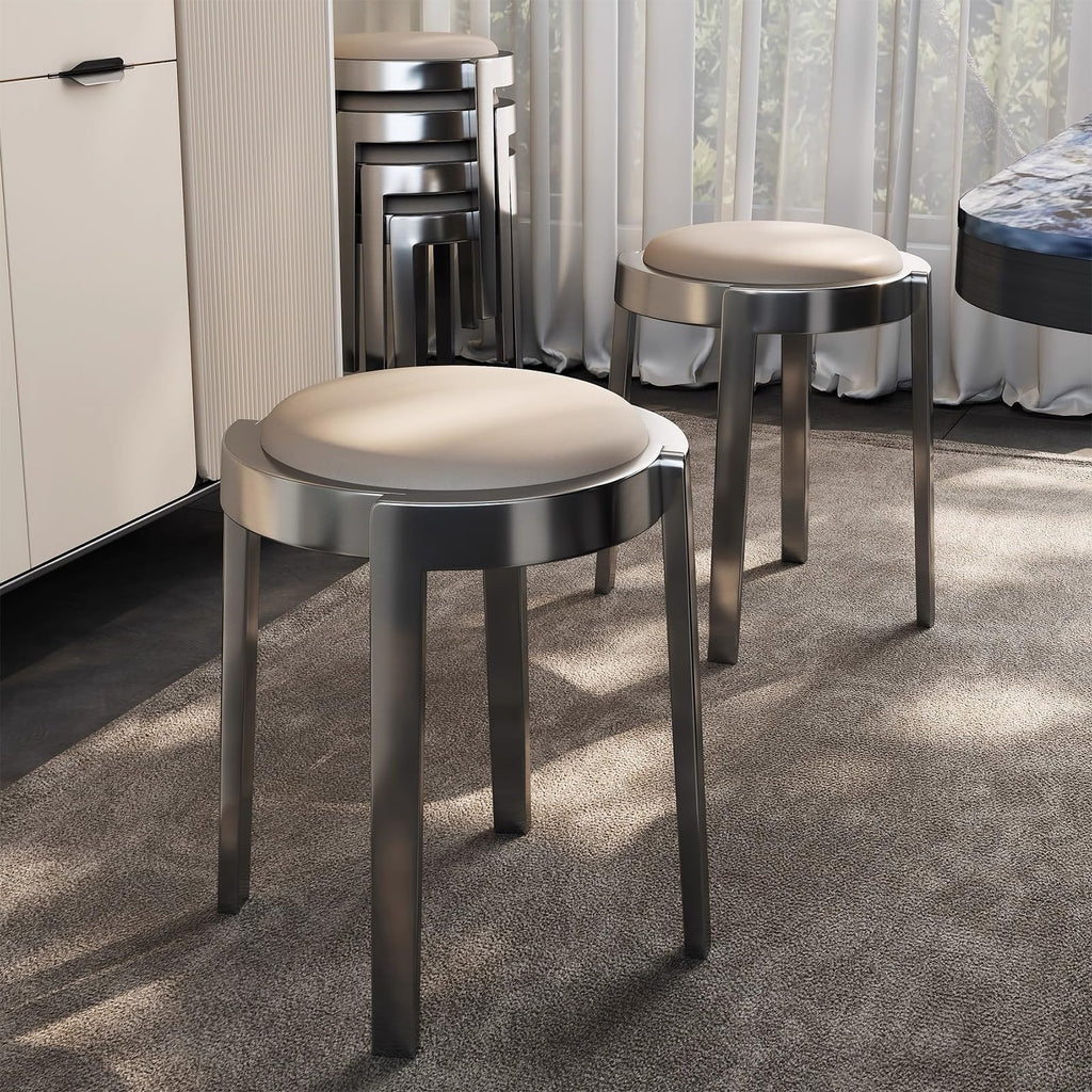 Round Stackable Stainless Steel Microfiber Leather Stools Z464
