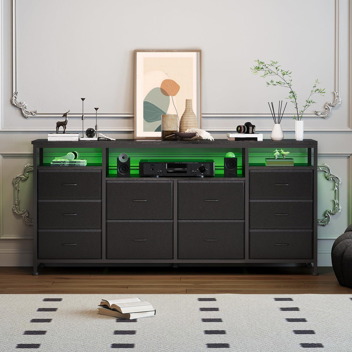 Black Fabric 10 Drawer Dresser Q21978