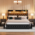 Queen Size Velvet Upholstered Platform Bed with 4 Storage Drawers C485057