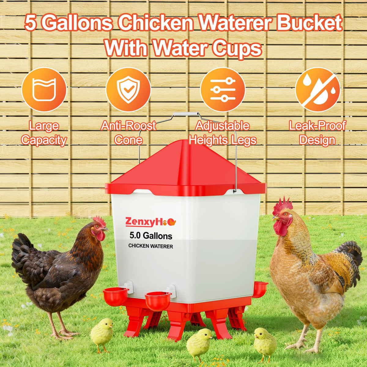 5.0 Gal Chicken Waterer Bucket with 4 Cups P728233