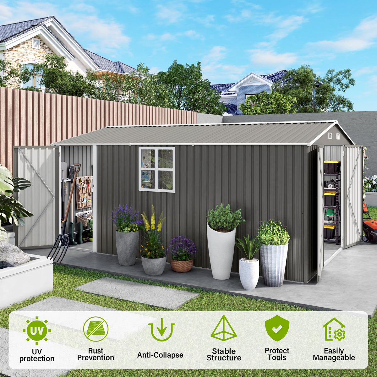 10x14 FT Outdoor Metal Storage Shed E38918