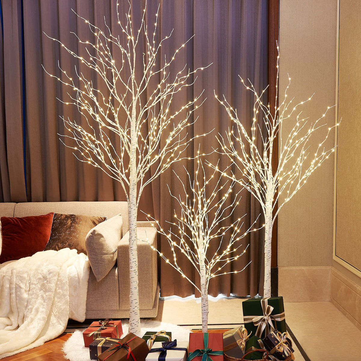 Lighted Birch Twig Tree with Fairy Lights, Pack of 3 Warm White M8055