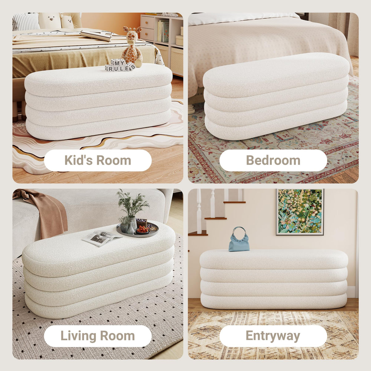 49.2 Inch Ivory Upholstered Storage Ottoman Bench V27622
