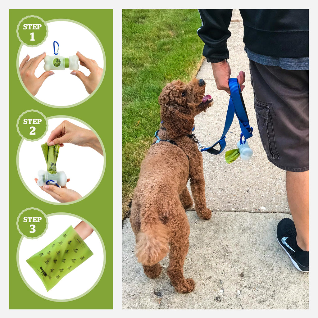 Dog Poop Bag Holder & Dispenser with 15 Unscented Bags E935
