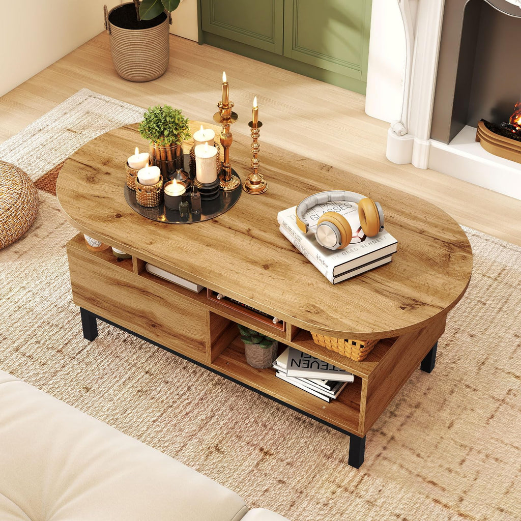 47" Oval Wood Coffee Table with Storage U588
