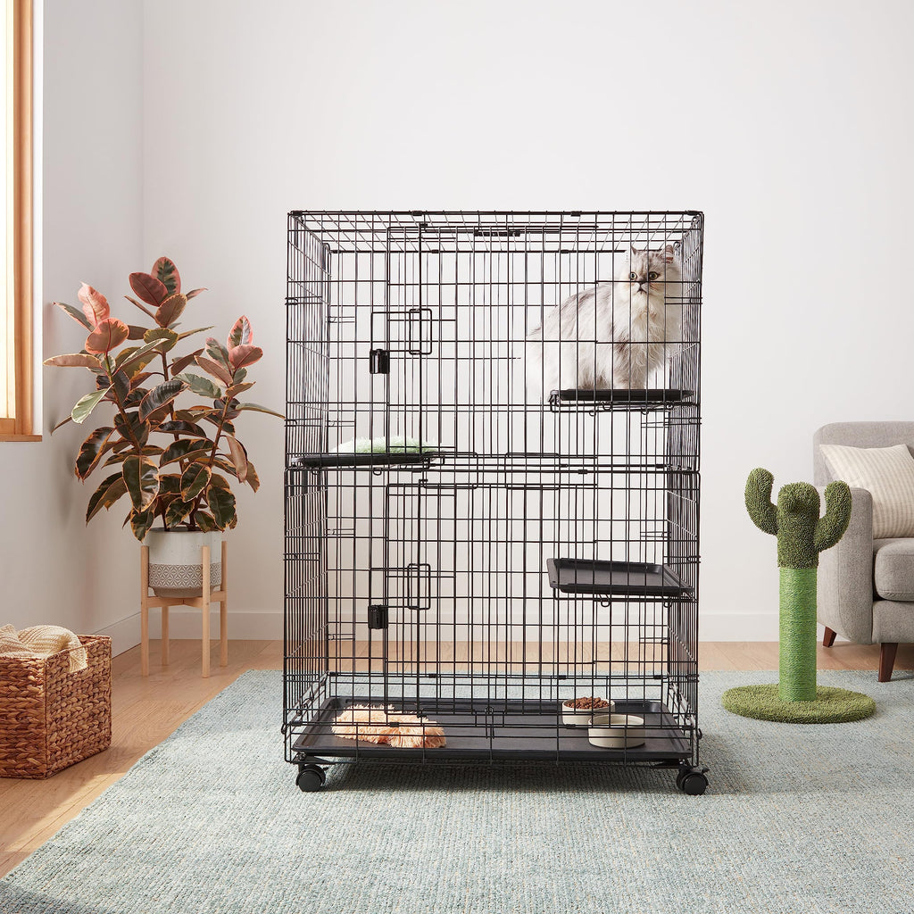 Large 3-Tier Cat Cage Playpen with Removable Tray, Black I141